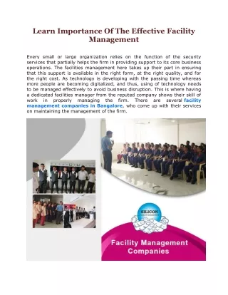 Learn Importance Of The Effective Facility Management