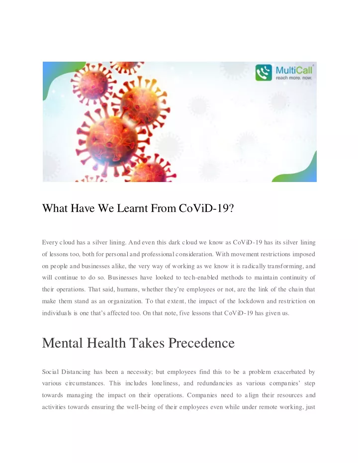 what have we learnt from covid 19
