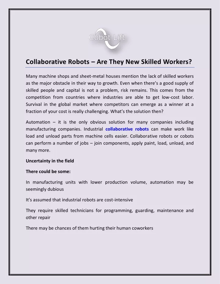 collaborative robots are they new skilled workers