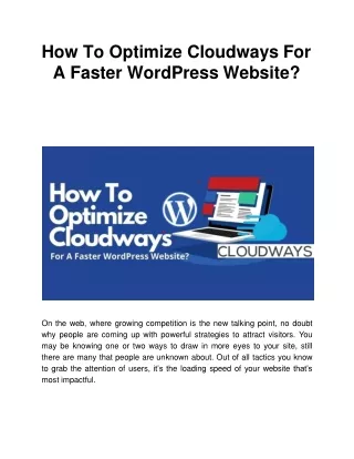 how to optimize cloudways for a faster wordpress website