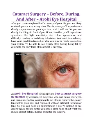 Cataract Surgery – Before, During, And After - Arohi Eye Hospital