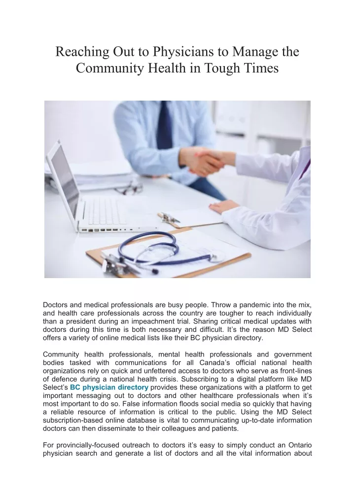 reaching out to physicians to manage