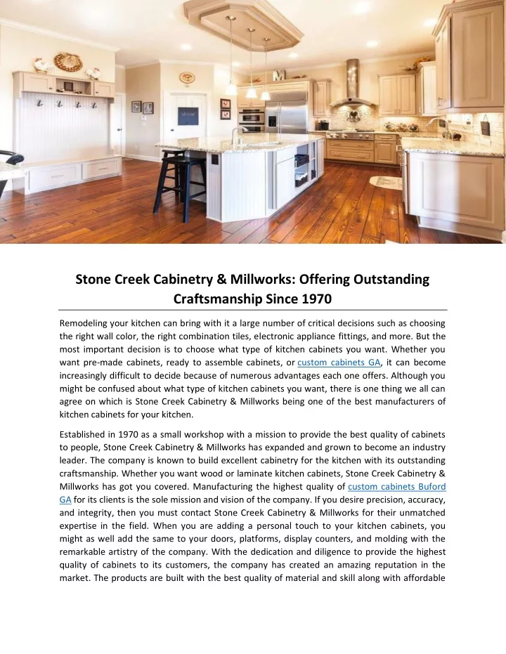 stone creek cabinetry millworks offering