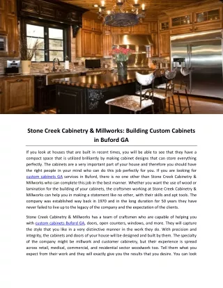 Stone Creek Cabinetry & Millworks: Building Custom Cabinets in Buford GA