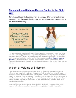 compare long distance movers quotes in the right
