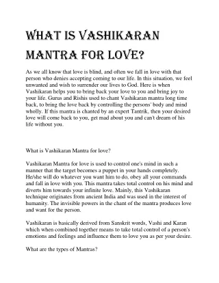 What is Vashikaran Mantra for love?