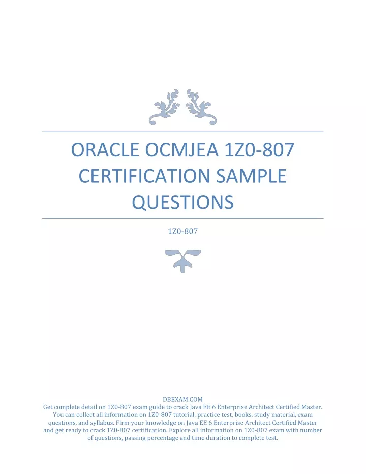 oracle ocmjea 1z0 807 certification sample