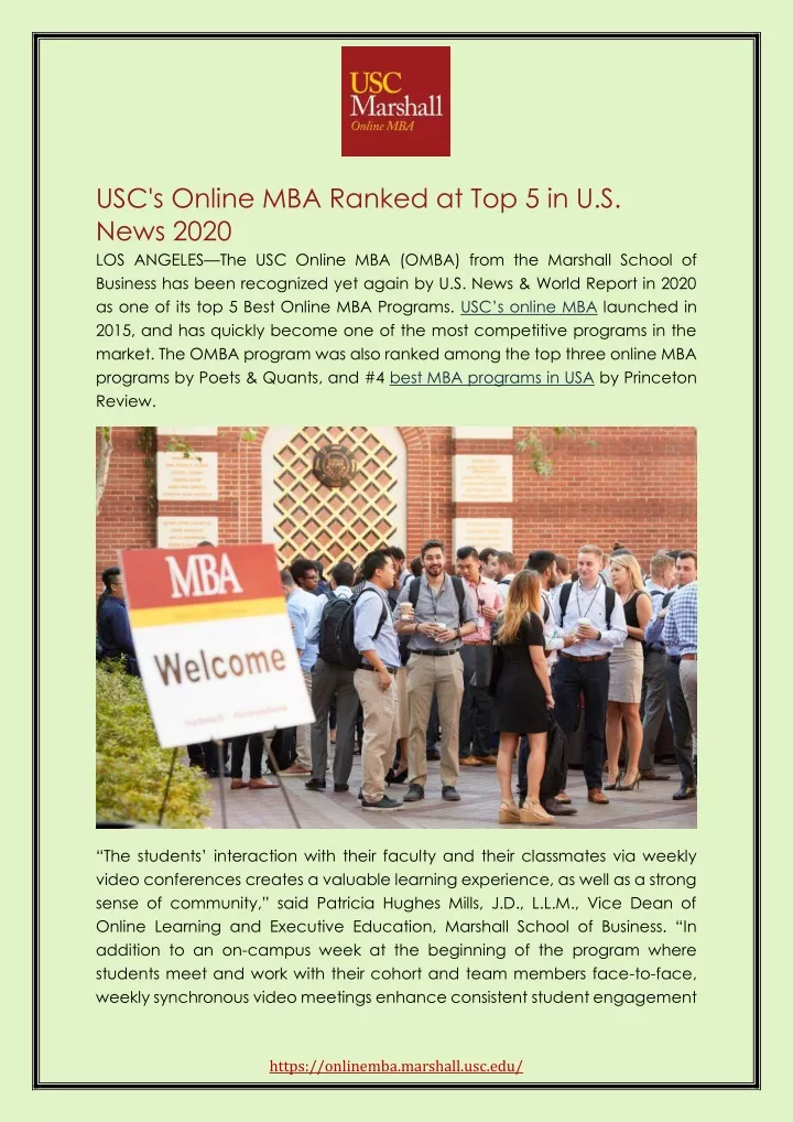 usc s online mba ranked at top 5 in u s news 2020