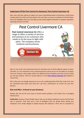 Contact us at Pest Control Livermore CA for complete pest solution