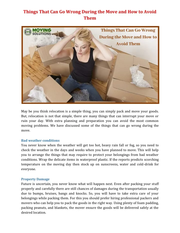 things that can go wrong during the move