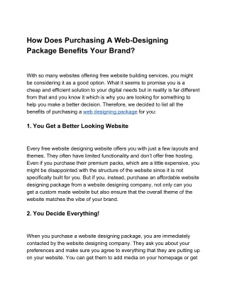 How Does Purchasing A Web-Designing Package Benefits Your Brand?