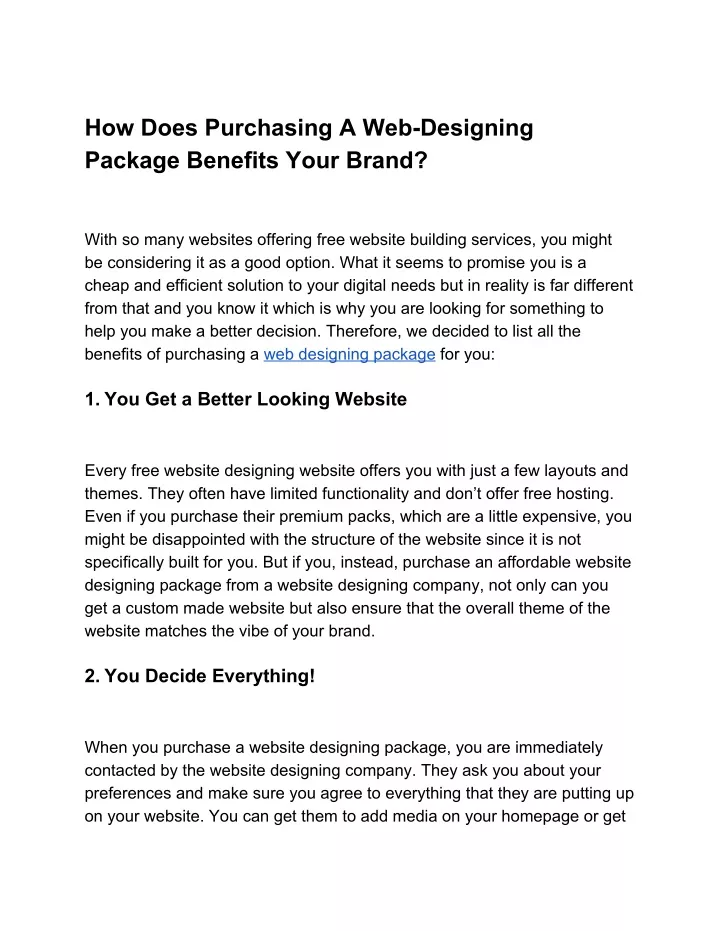 how does purchasing a web designing package