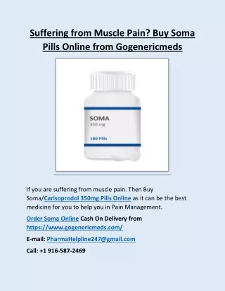 Buy Soma Online from Gogenericmeds for Muscle Pain Management