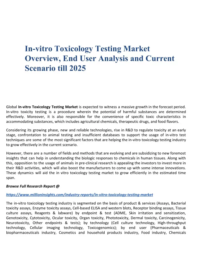 in vitro toxicology testing market overview