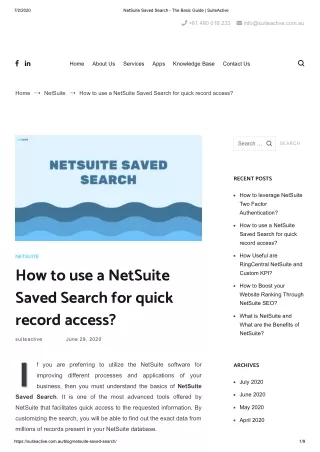 What is Netsuite Saved Search?