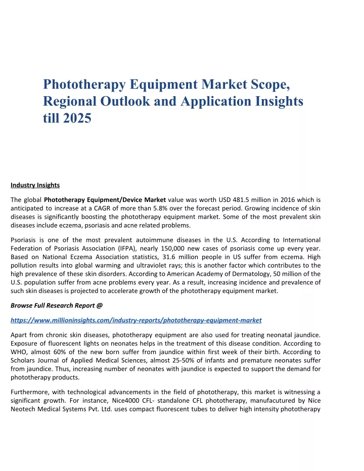 phototherapy equipment market scope regional