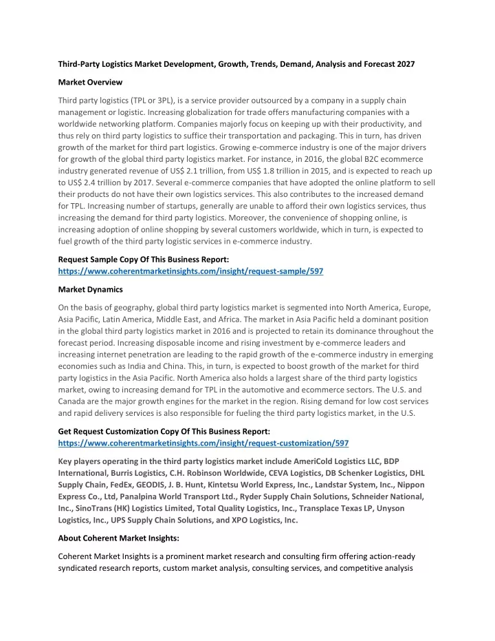 third party logistics market development growth