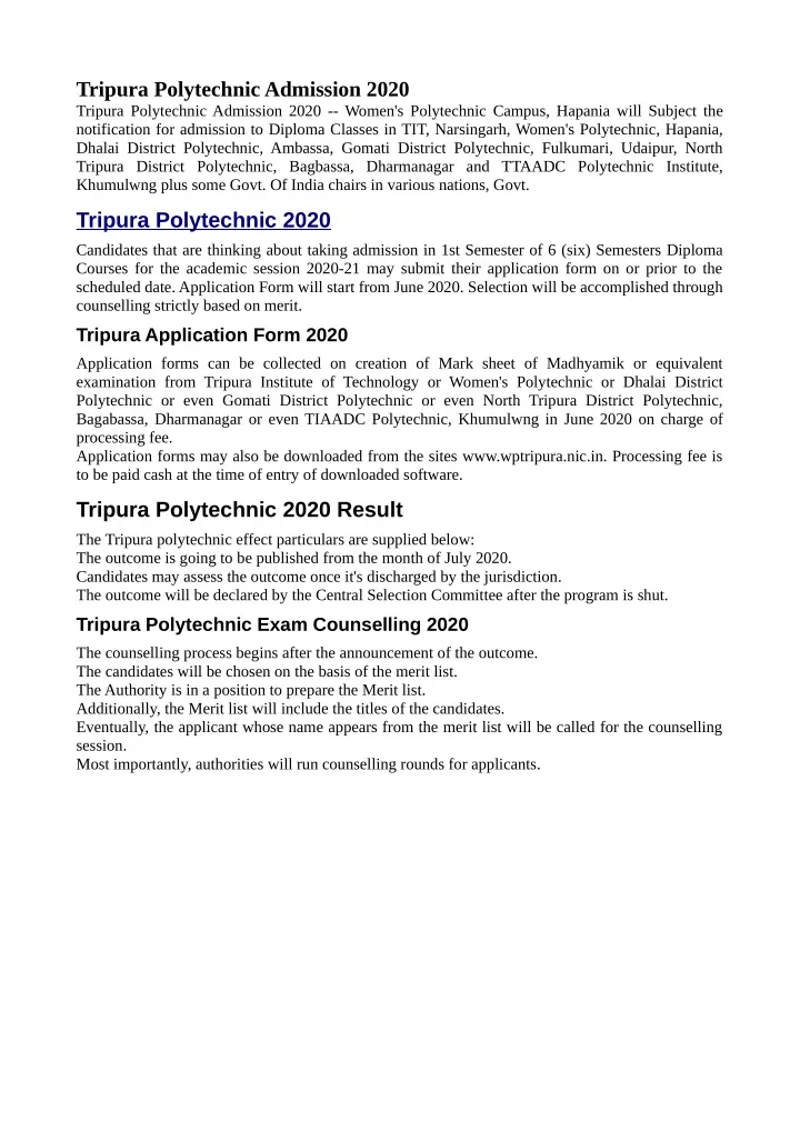 tripura polytechnic admission 2020 tripura