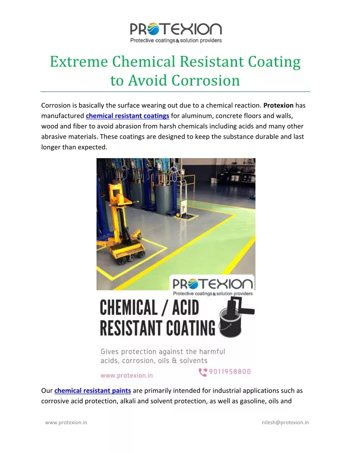 extreme chemical resistant coating to avoid