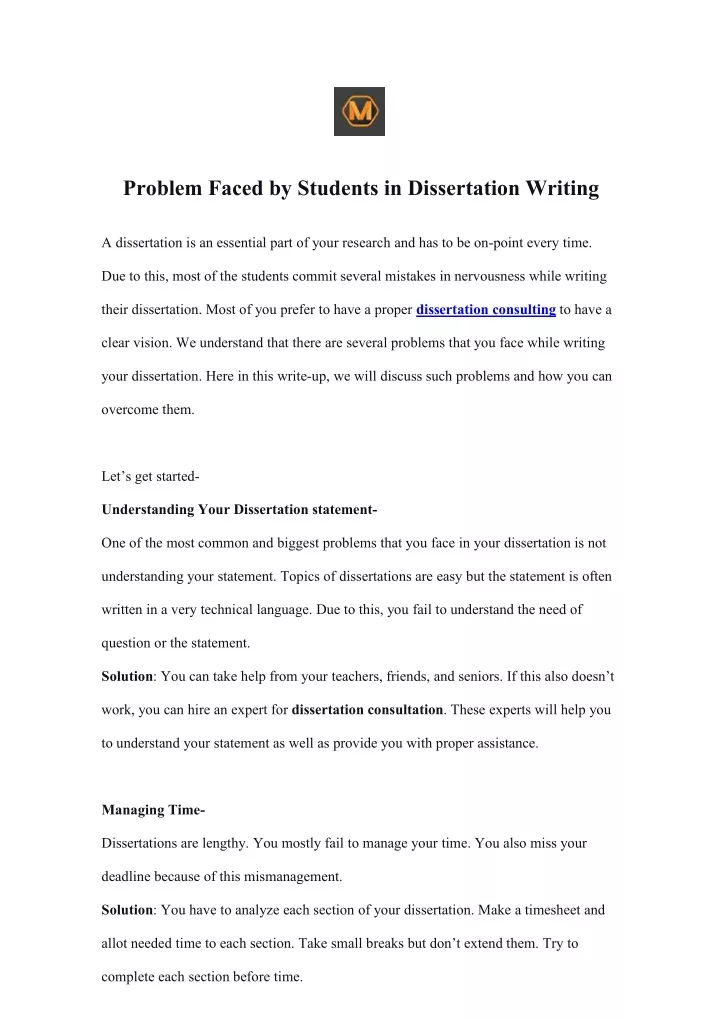 problem faced by students in dissertation writing