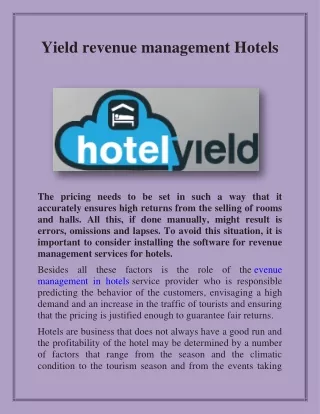 Yield revenue management Hotels
