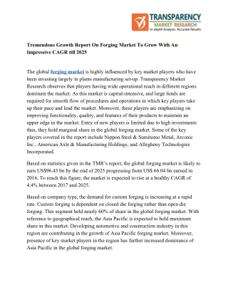 tremendous growth report on forging market