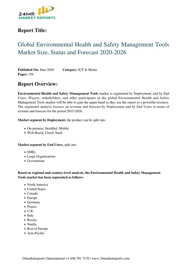 Environmental health and safety management tools analysis, growth drivers, trends, and forecast till 2026