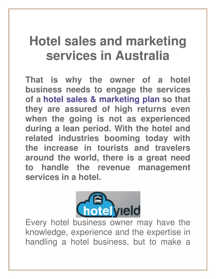 hotel sales and marketing services in australia