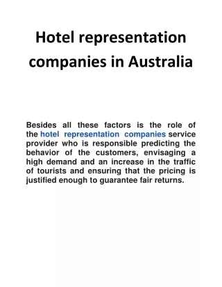 Hotel representation companies in Australia