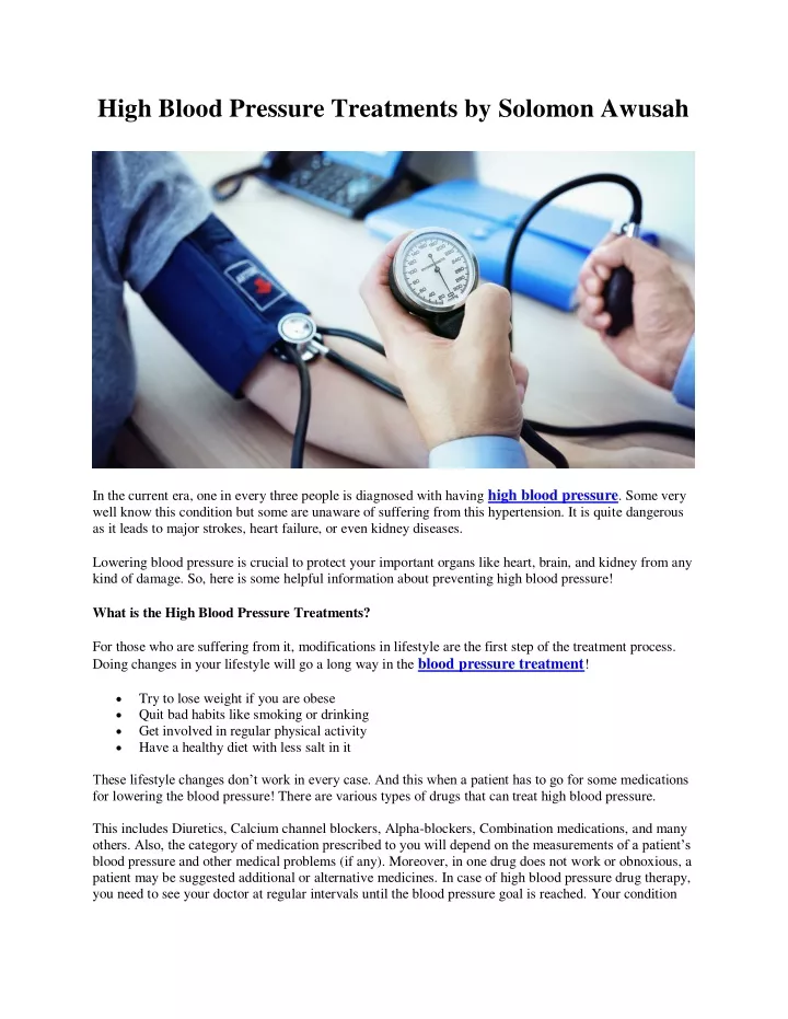high blood pressure treatments by solomon awusah