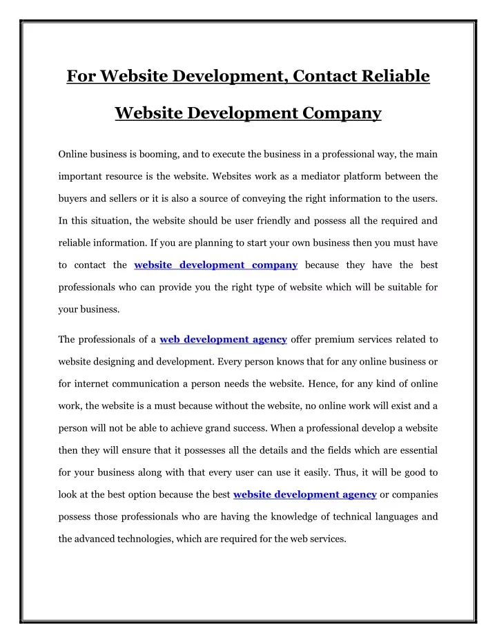 for website development contact reliable