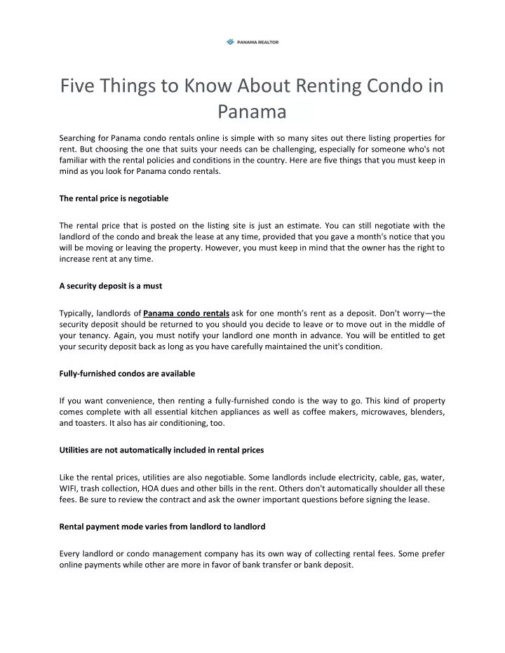 five things to know about renting condo in panama