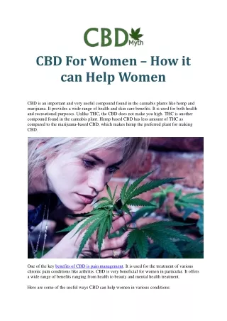 CBD For Women – How it can Help Women