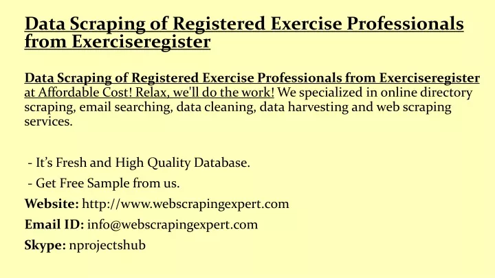 data scraping of registered exercise professionals from exerciseregister