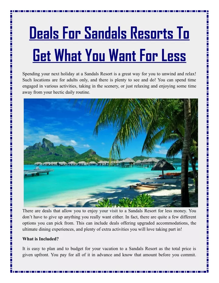 deals for sandals resorts to get what you want