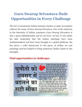 guru swarup srivastava finds opportunities