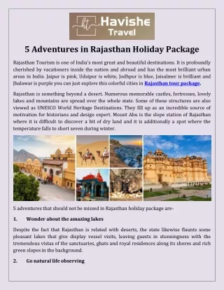 5 Adventures in Rajasthan Holiday Package