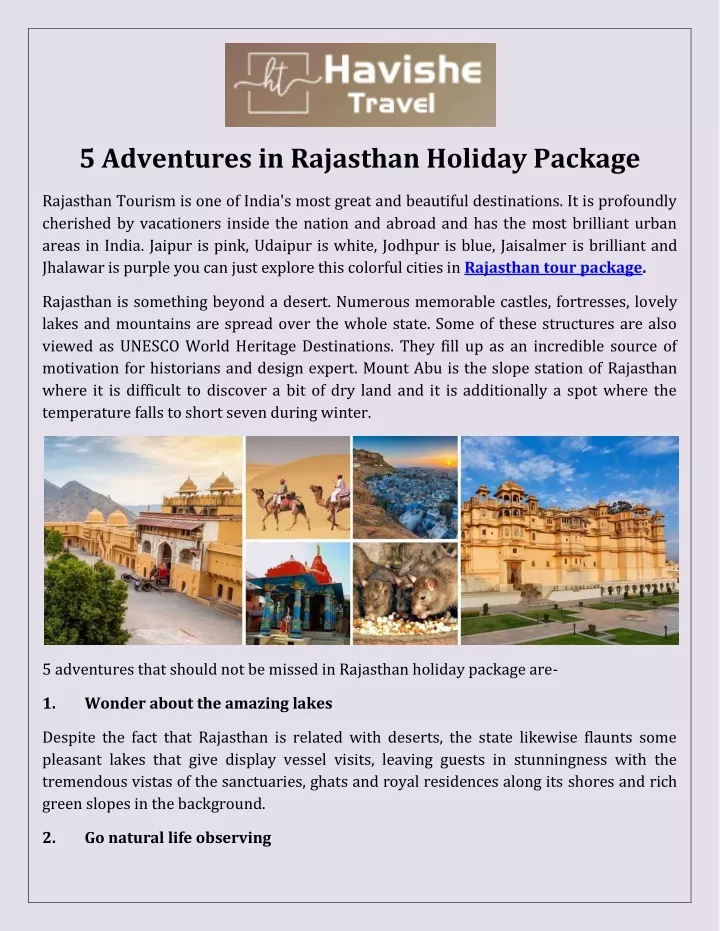 5 adventures in rajasthan holiday package