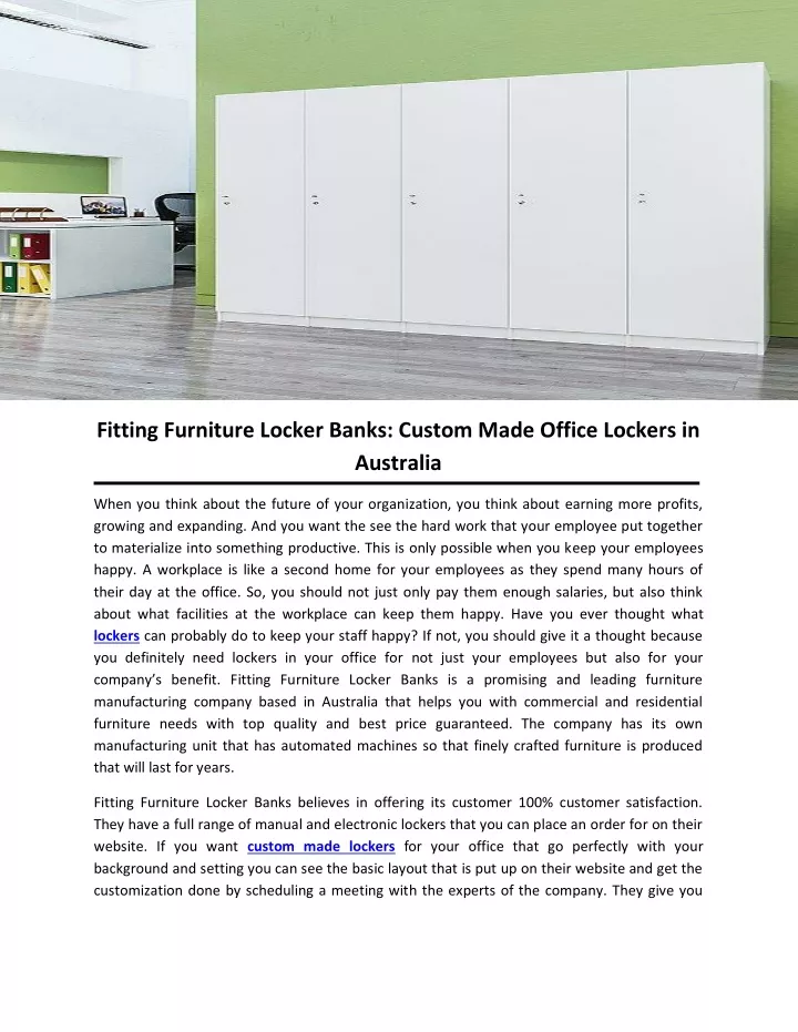 fitting furniture locker banks custom made office