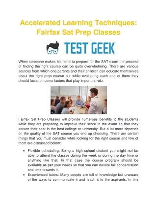 Accelerated Learning Techniques: Fairfax Sat Prep Classes