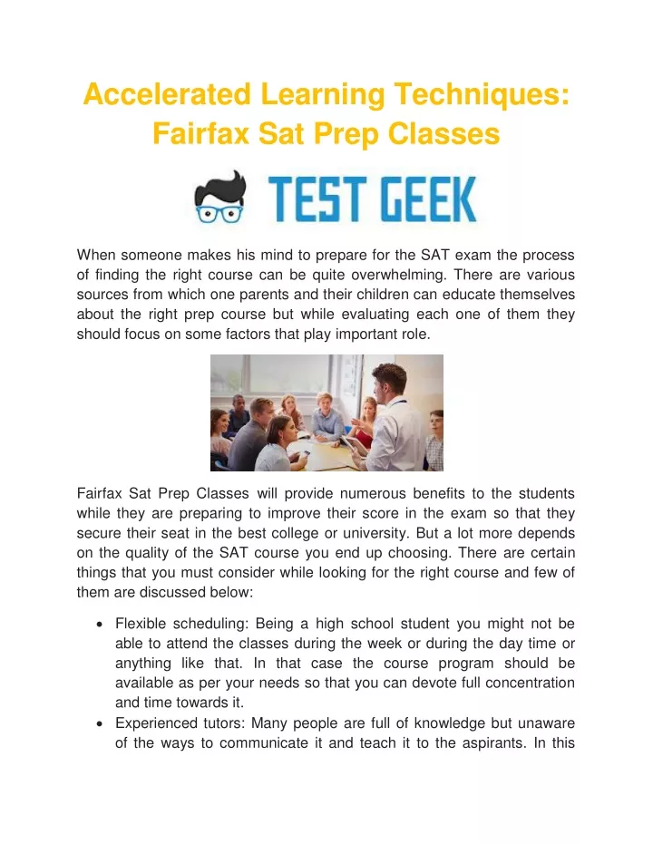 accelerated learning techniques fairfax sat prep