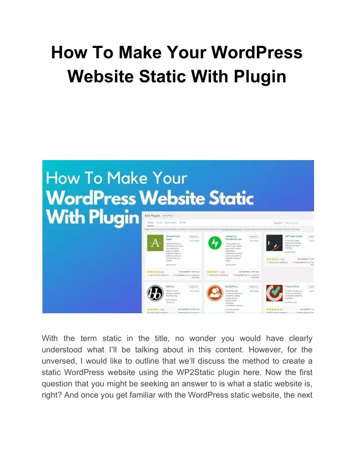 how to make your wordpress website static with