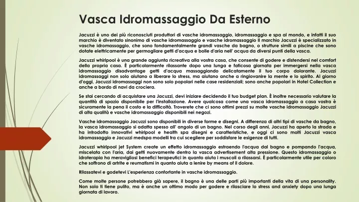 vasca idromassaggio da esterno