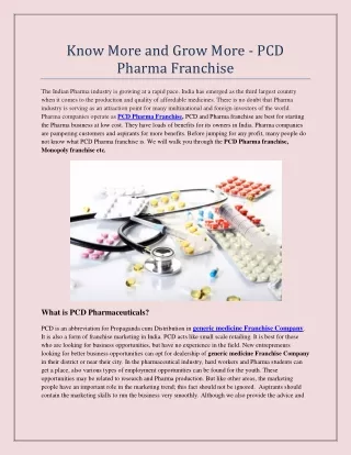 Know More and Grow More - PCD Pharma Franchise