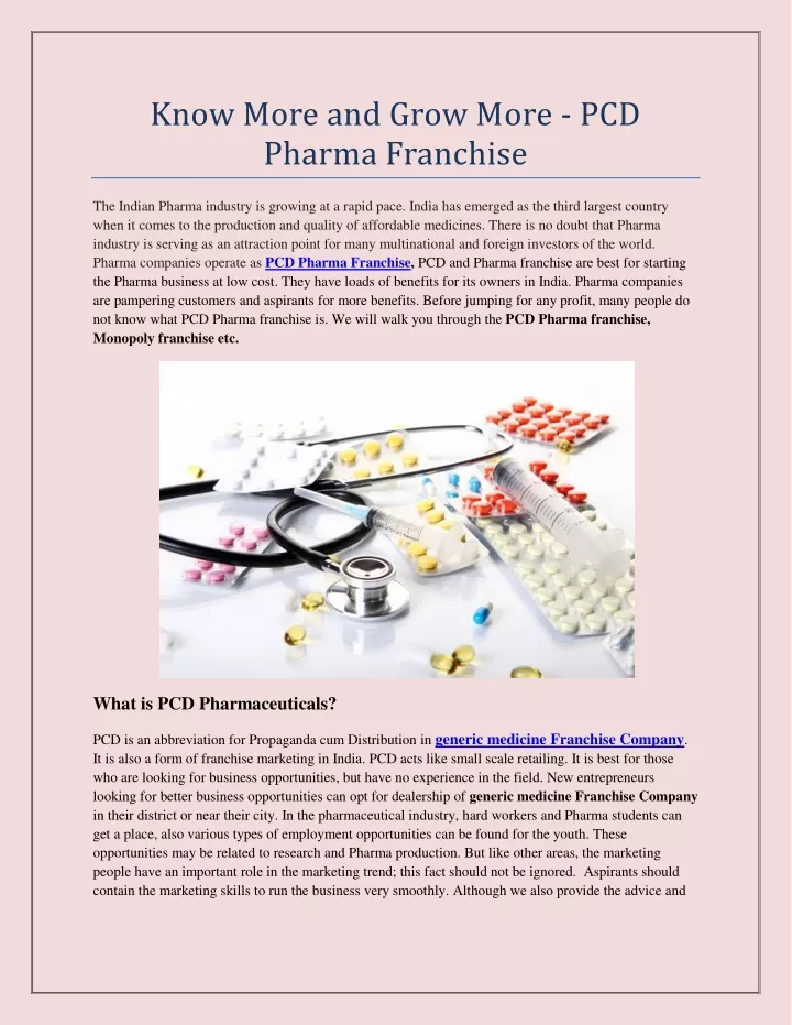 know more and grow more pcd pharma franchise