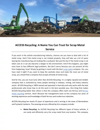 ACCESS Recycling: A Name You Can Trust for Scrap Metal Service