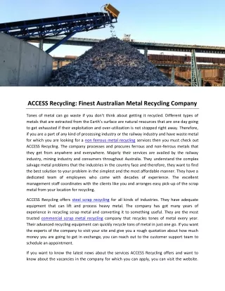 ACCESS Recycling: Finest Australian Metal Recycling Company