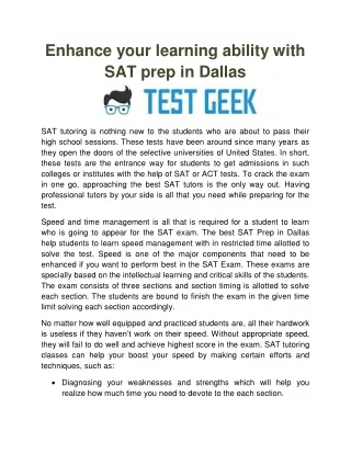 Enhance your learning ability with SAT prep in Dallas