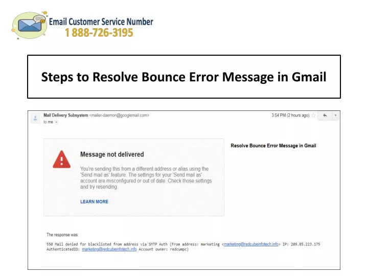 steps to resolve bounce error message in gmail