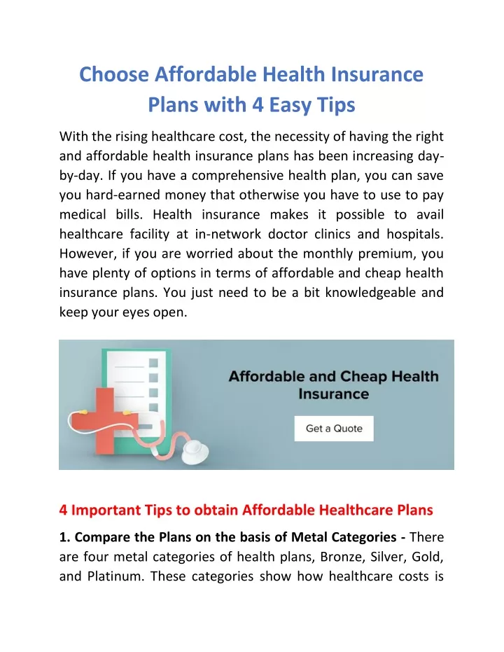 choose affordable health insurance plans with